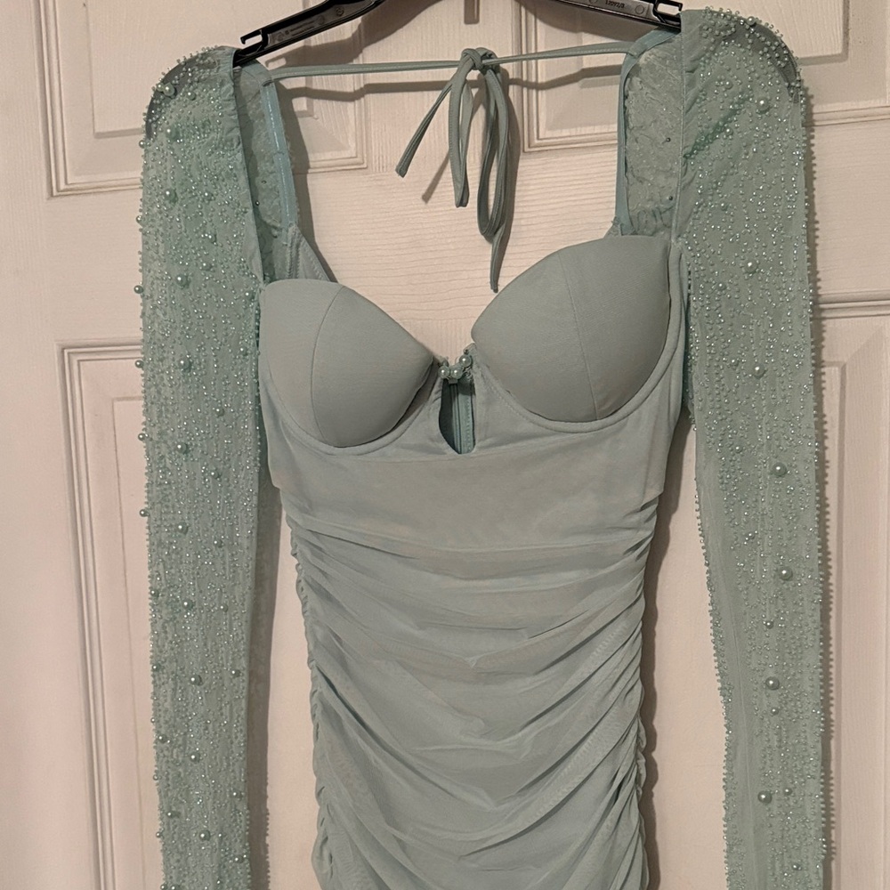 Oh Polly Elegant Mint Green Long Sleeve Dress